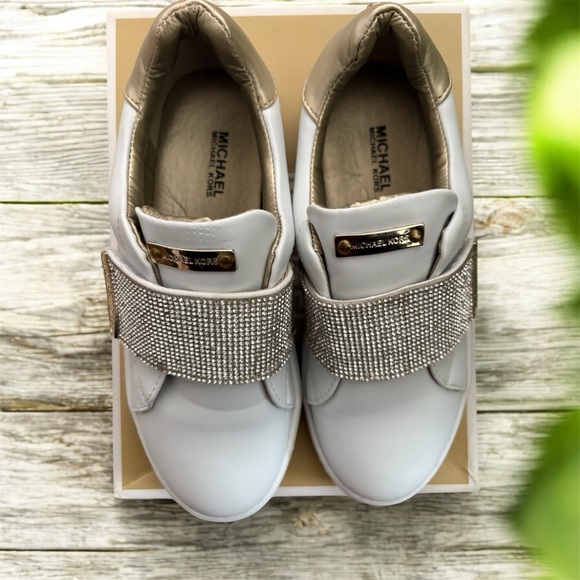 Michael Kors Kids Glitter Strap Sneakers - White and Gold - Picture 8 of 8